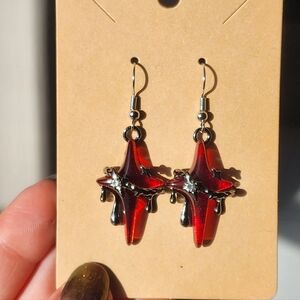 Whimsigoth Red Resin And Metal Star Earrings